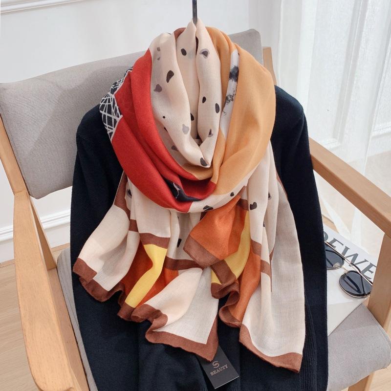 Cotton and Linen Scarf for Women In Autumn and Winter New Versatile Warm and Fashionable Letter Scarf Decorative Shawl