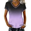 Camiseta Casual de Mujer con Cuello en V y Manga Corta, Jersey con Estampado Degradado, Tejido Ligero y Suave, Ajuste Cómodo