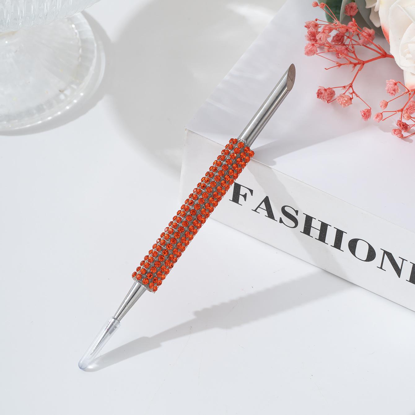 

Diamond-encrusted stainless steel orange wooden stick beveled steel push point drill pen nail remover glue tool dead skin fork dead skin push glue pen