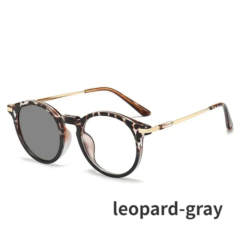 

Винтажные круглые фотохромные очки, модные ретро-очки для чтения для мужчин, оправа для унисекс-женщин, умные очки с обесцвечиванием + 0,5 + 4,0 +2.5