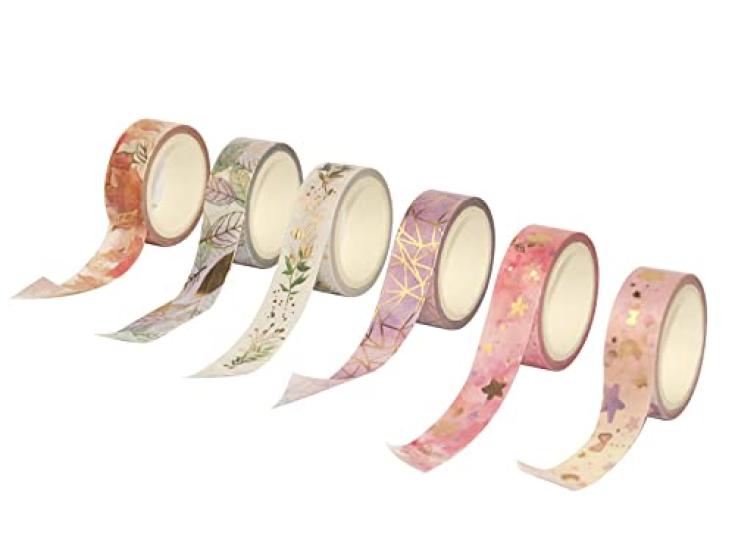 Yubbaex Floral Masking Tape with Gold 15mm Wide x 6 Perfect for Gift DIY and Notebook Decorations Foil, Rolls, Thin, Wrapping, Crafts, (Golden Flower)