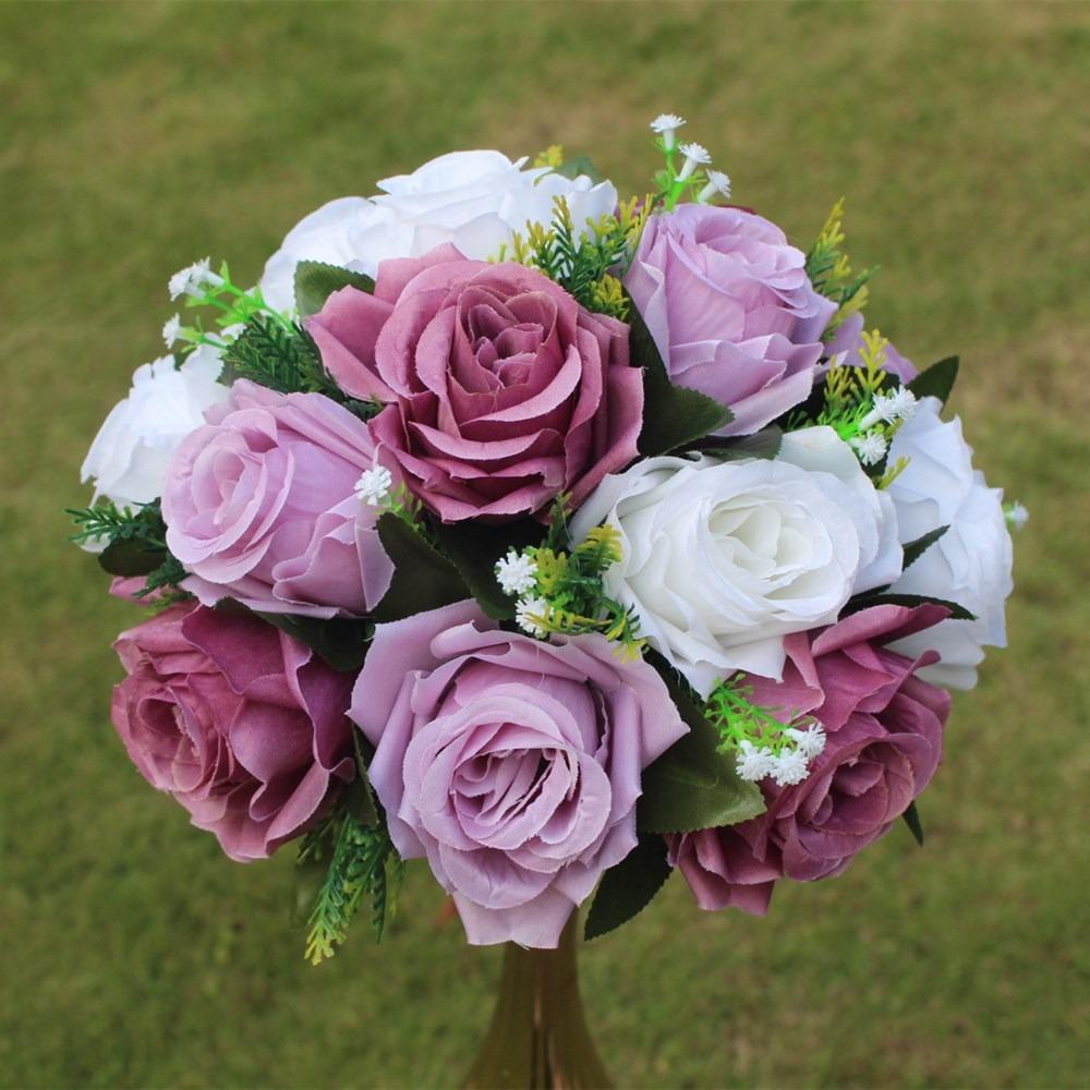 1Pc Outdoor Roman Column Flower Arrangement Pathway Flower Ornaments 15 Rose Green Plants Simulated Flowers, Used for Outdoor Ceremony Decoration