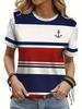 Summer Anchor Stripe 3D Print T-Shirts Women Casual Short Sleeve Round Neck T Shirt Harajuku Y2K Tees Top Female Street Clothing
