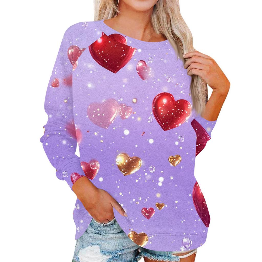 Damen Modisches Rundhals Schulter Langarm Valentinstag Bedrucktes Lässiges Pullover-Oberteil