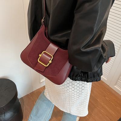 Korean Version Retro Contrasting Color Underarm Bag Women's 2025 Autumn and Winter New Trendy Fashion Shoulder Bag Belt Buckle Trendy Messenger Bag
