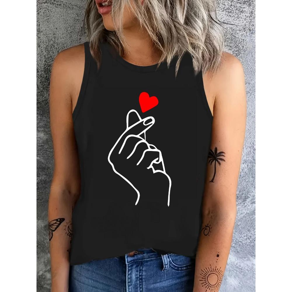 Finger heart-shaped and letter printed T-shirt vest S