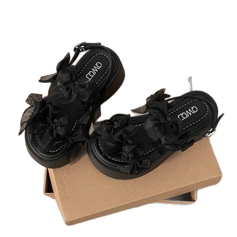 White French Bow Platform Sandals Women's 2025 New Summer Wear with Skirt High-end Fairy Shoes