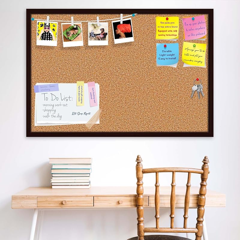 ArtzFolio Cork Board | Bulletin Board Notice Pin Board | Vision Soft Board Combo with Thumb Push Pins & Sticky Notes | D