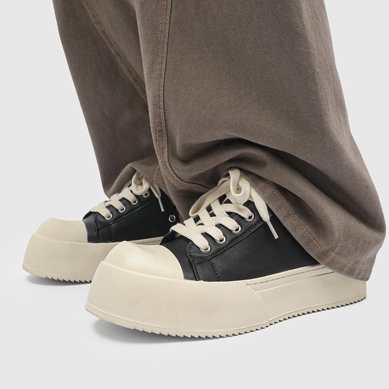 Men's Casual Thick Soled Shoes Comfortable Classic Minimalist Style Outdoor Leisure Street Walking Trendy Lace Up Young Shoes