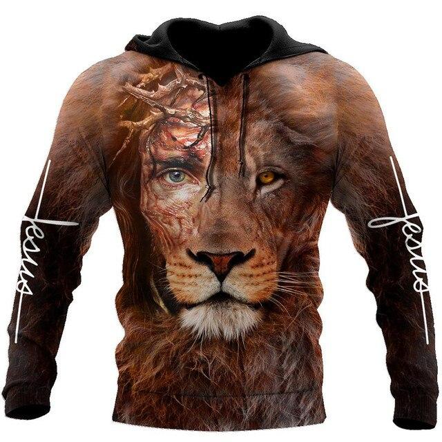3D Print Lion Jesus Graphic Men's Hoodie Spring/Autumn Fashion Versatile Sweatshirt Male Oversized Harajuku Long Sleeve Pullover