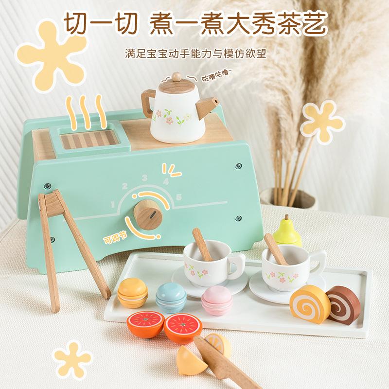 Early Education Simulation Children'S Play House Fireplace Tea Toy Wooden Kitchen Toy Girl Birthday Gift Set