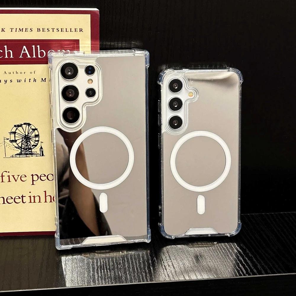 for Magsafe Mirror Make Up Case for Samsung Galaxy S25 S23 Ultra S24 FE S22 A55 A54 A35 A15 A16 A56 A36 Airbag Bumper Slim Cover