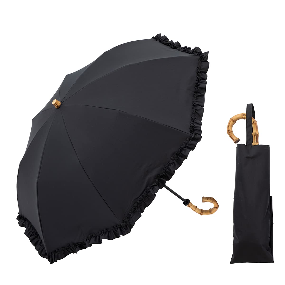 

Sun UV Protection Light Heat Folding Frilled Suitable for Both Sunny and Rainy 50cm x 8 Laminated Cool Plus Umbrella, 100%, Blocking, Shielding, чёрный