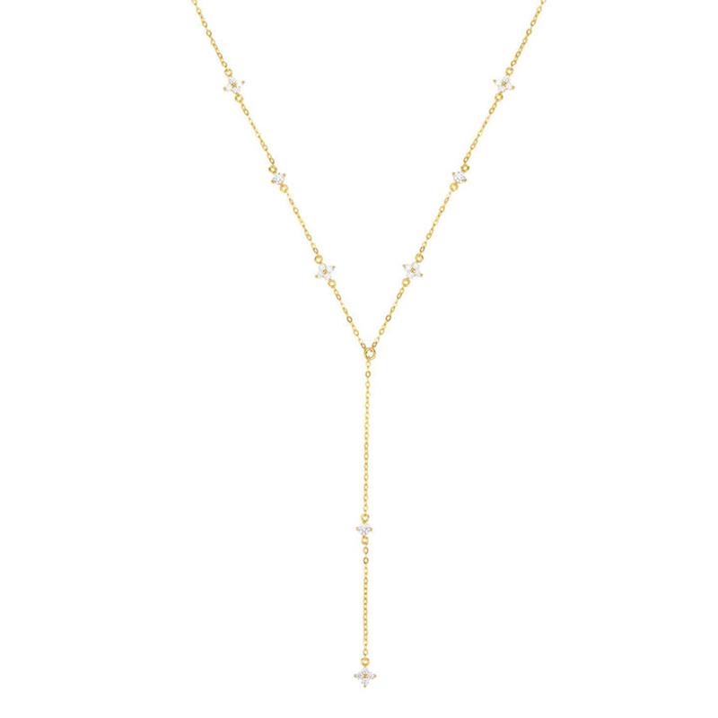 Anziw Moissanite Long Tassel Pendant Necklace 925 Silver Four Clover Flower Y Chain Necklace for Women Valentine Gift Trend