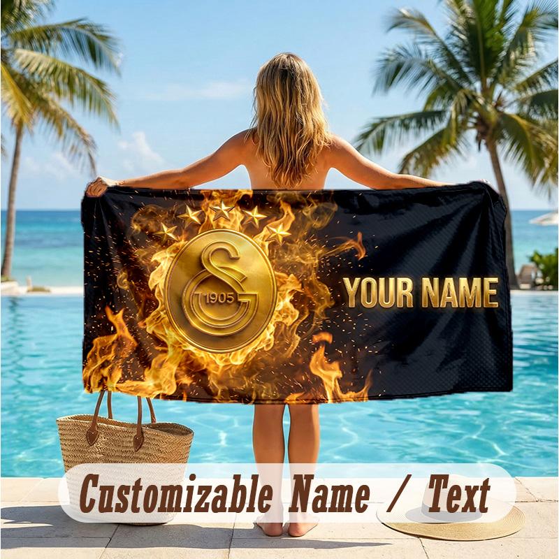 Custom Text Beach Towel, Soft Absorbent Swimming Multi-use TowelGalatasaray FC