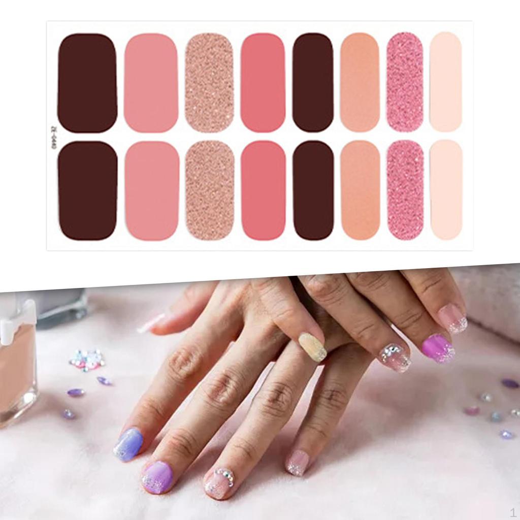 16 Pieces Cured Gel Nail Strips, Stickers with File, Patches Semi