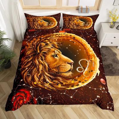 Zwölf Sternbilder Bettbezug-Set Löwe Bettdeckenbezug-Set Löwe Afrikanische Safari Tiere Bettwäsche-Set Galaxie Batik Quiltbezug