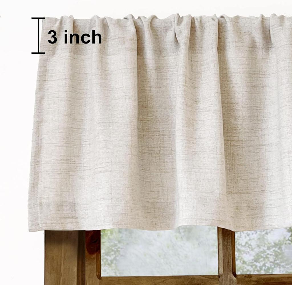 1 Confezione Tenda a Pattina in Lino per Finestre Cucina Soggiorno Tende Tasca per Asta Stile Rustico Country Bagno Trattamento per Finestre Piccole