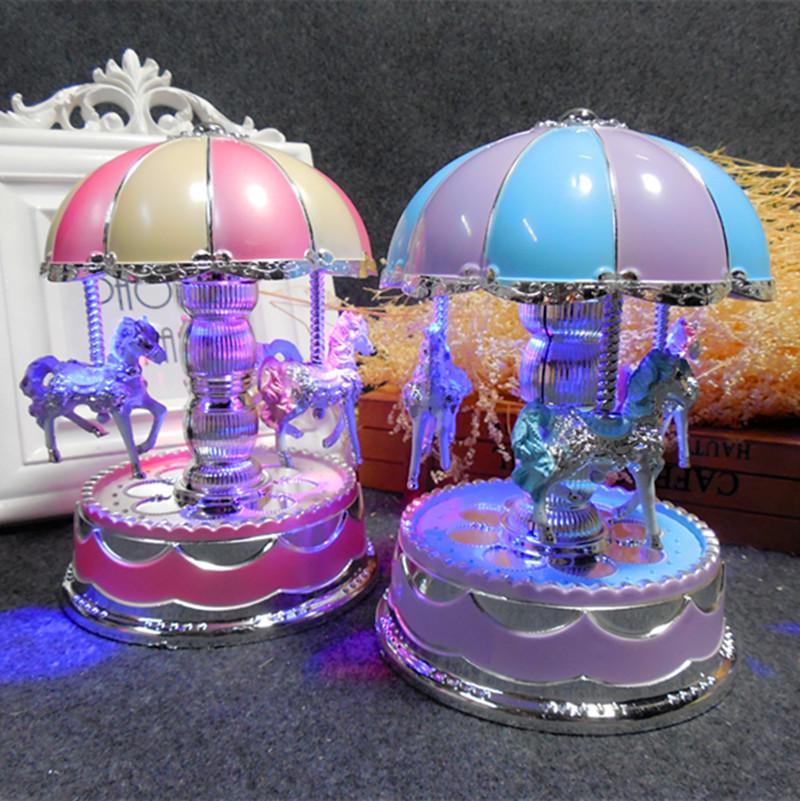LED Classical Musical Box Mini Carousel Merry-Go-Round Music Case Christmas Gifts for Adult Kids Wedding Decor for Childrens Day