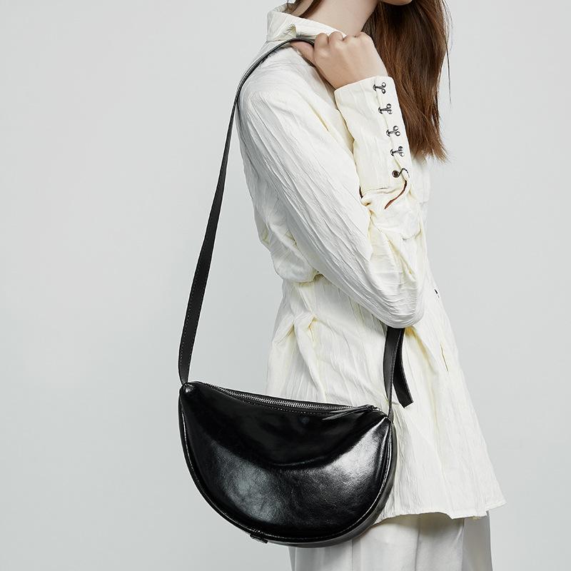 Genuine Leather Women's Dumpling Bag Laid-back Style Crescent-shaped Bag Large-capacity Single-shoulder Crossbody Bag
