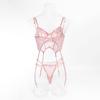 European and American Embroidered Push-up Lingerie Set - Pink, Underwire, Sexy, Comfortable, Tempting