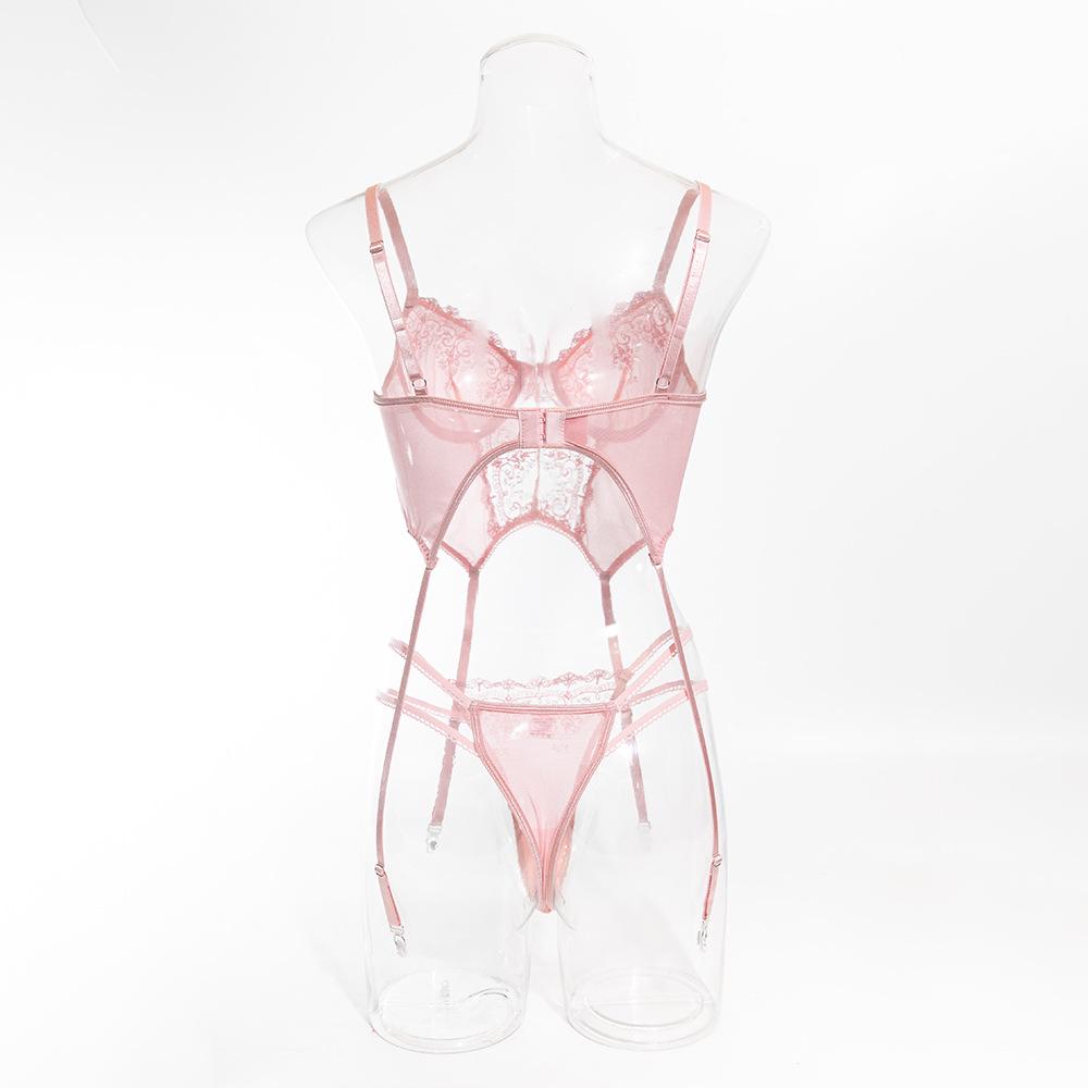 European and American Embroidered Push-up Lingerie Set - Pink, Underwire, Sexy, Comfortable, Tempting