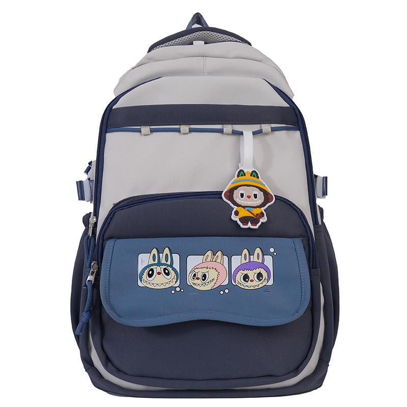 School Bag Contrasting Color Cartoon Large Capacity Multi-compartment School Bag Versatile High Value Backpack Simple Leisure Travel Bag