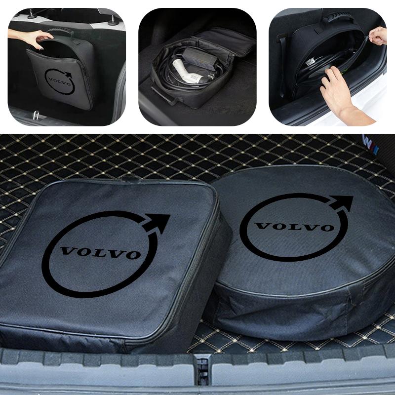 Universal Car Rechargeable Gun Storage Charging Cable Round Bag For Volvo V50 S60 XC60 S40 XC40 XC90 V60 S80 S90 V70 XC70
