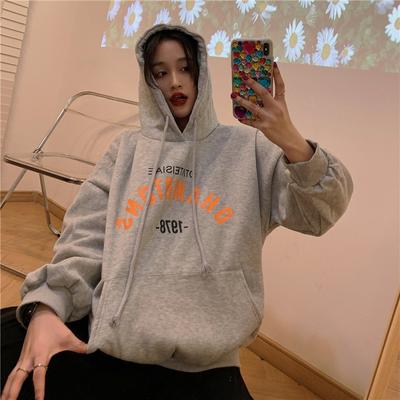 Autumn And Winter Korean Version Of Cashmere And Thick Pocket Long Sleeve Hoodie Women Hooded Bf Wind Loose Slimming Thermal Top