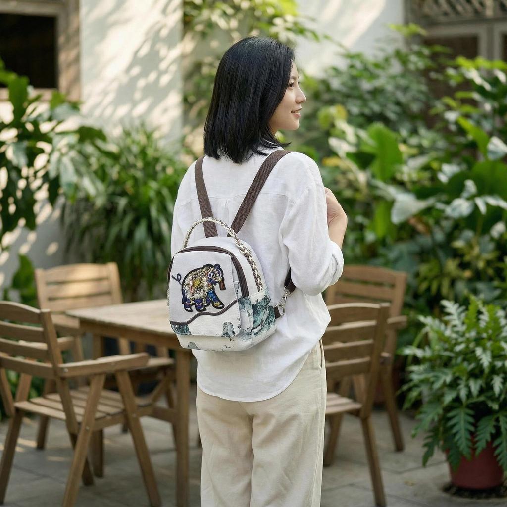 National Style Landscape Jacquard Crossbody Double-shoulder Bag Handbag Small Bag for Literary Office Wear