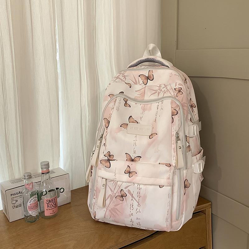 Schoolbag New High-value Fresh and Sweet National Style Literary Butterfly Backpack Junior High School Students Lightweight Large-capacity Backpack