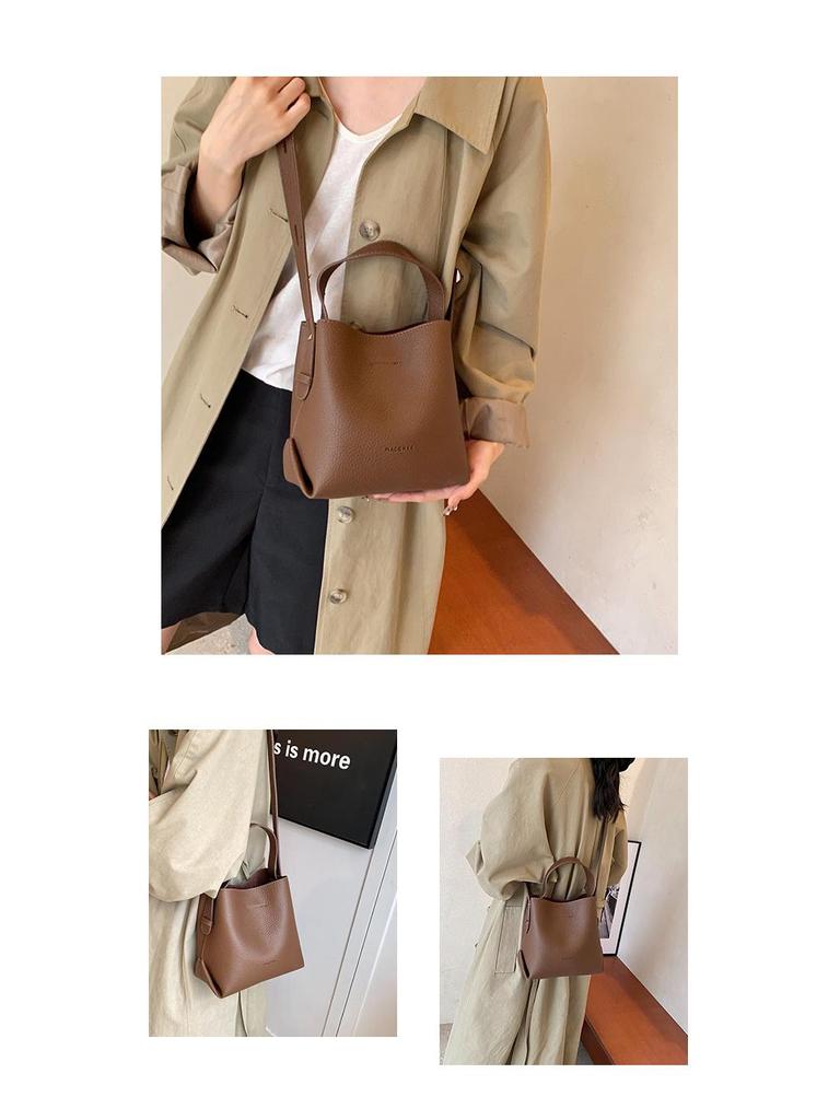 Women's Crossbody Bucket Bag with Lychee Pattern - Trendy and Versatile Handbag