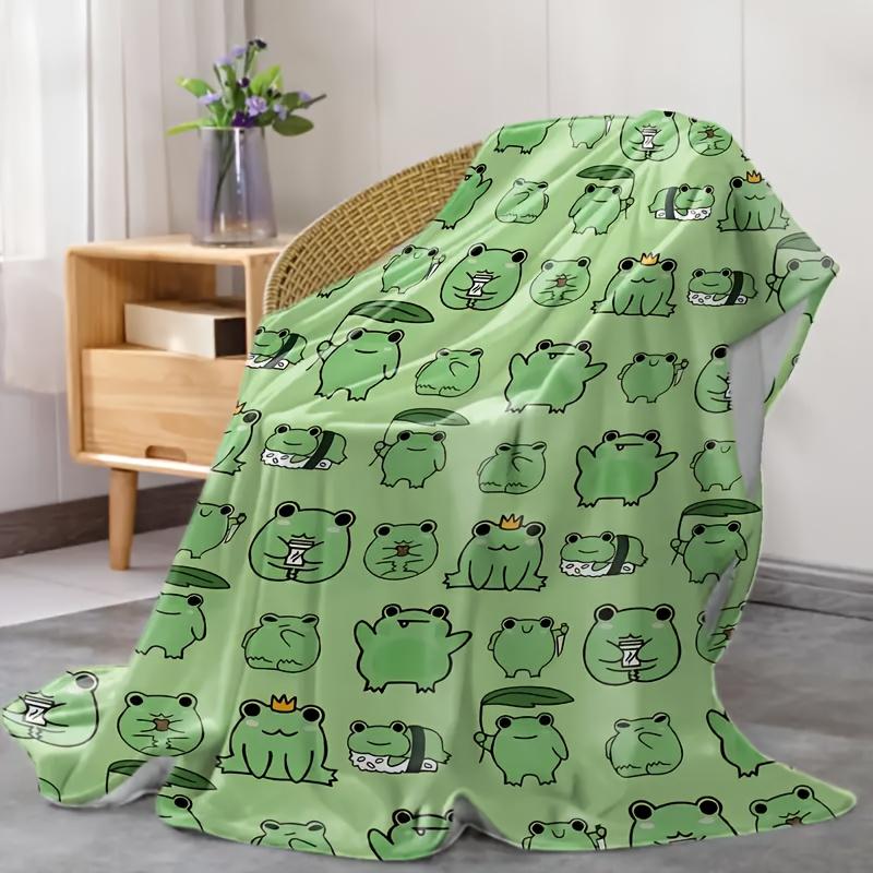 1 Stück Süße Frosch Flanelldecke, 2D Bedruckte Cartoon Überwurfdecke, Ganzjahres-Urlaubsgeschenk, Weiche Warme Fleece-Decke für Schlafzimmer