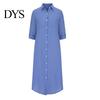 Buttoned Women Dress Summer SIngle-breasted Half Sleeves Turn-down Collar Loose Lady Daily Solid Color Buttons Commute Wear Midi Shirt