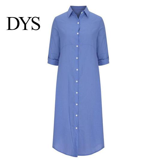 Buttoned Women Dress Summer SIngle-breasted Half Sleeves Turn-down Collar Loose Lady Daily Solid Color Buttons Commute Wear Midi Shirt