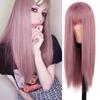 Fashion Long Straight Hair Wig with Bangs Wine Red Synthetic Fiber Wig for Women Daily Wear