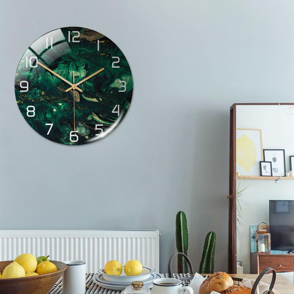 CC127-142 Luxurious Round Marble Wall Clock, 3D Creative Acrylic Design for Home Decor