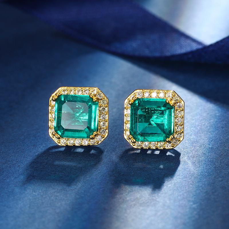 Jewelry Copper Bottom Gold-Plated Simulation Red Corundum Emerald Princess Square Set Main Stone 10 * 10-8 * 8