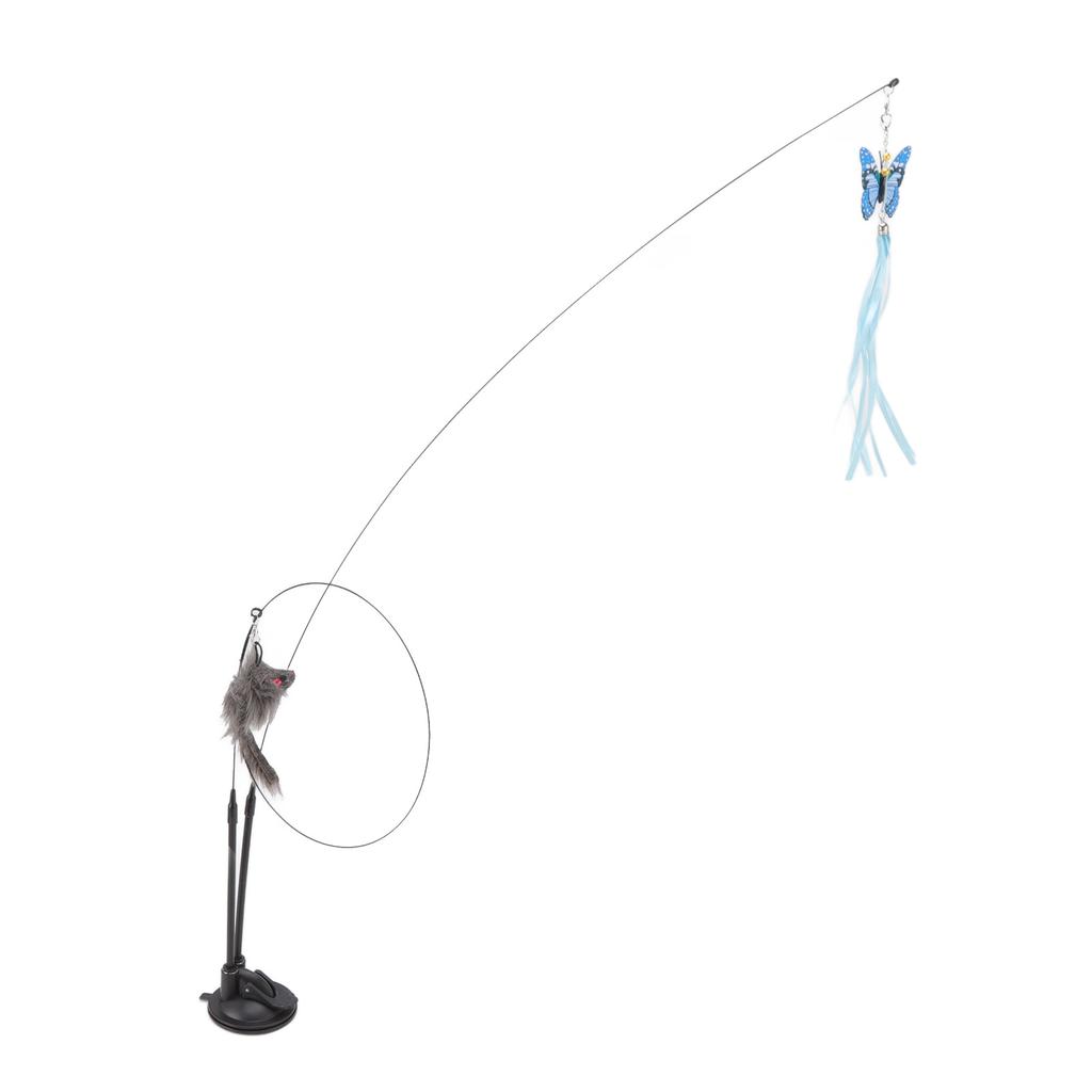 Suction Cat Feather Wand Toy Double End Removable Steel Wire Interactive Cat Teaser Stick Toy for Indoor