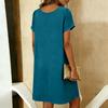Women's -color Cotton And Linen V-neck Short-sleeved Dress