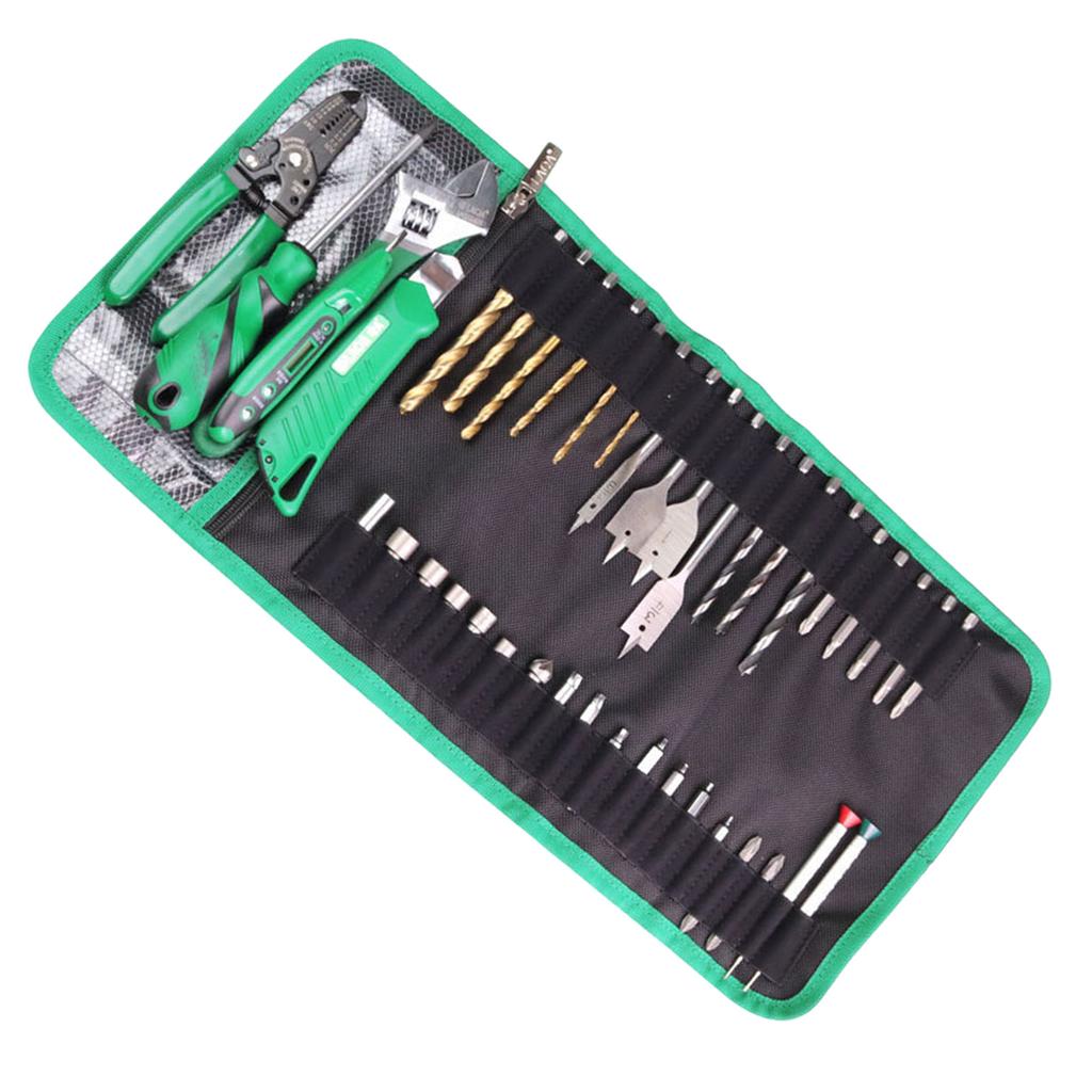 Roll Up Tool Bag with Transparent Zippered Mesh Pocket for Easy Storage and Drill Bit Screwdriver Bit Organization