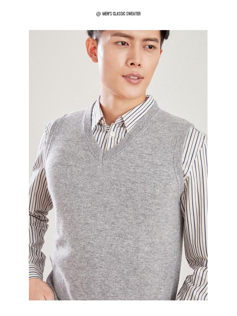 Men's Loose Fit Wool Crew Neck Sweater Vest - Sleeveless Pullover for Spring & Autumn