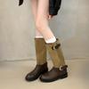 Pile Boots Women's Autumn and Winter New Knight Boots Belt Buckle Middle Tube Two Wear Martin Boots Thick Sole But Knee Boots