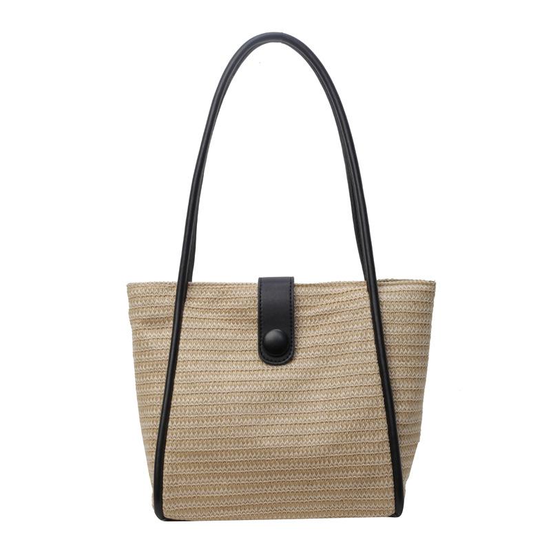 

New retro woven straw bag women s large-capacity shoulder bag casual commuter bag temperament simple tote women s bag хаки
