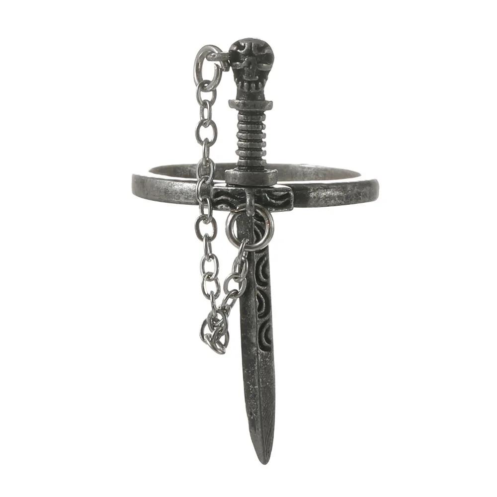 Goth Dark Style Black Cross Sword Rings for Women Vintage Stainless Steel Chain Skull Tassel Rings Punk Jewelry Personal Gift