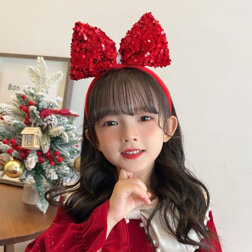 Bowknot New Year Headwear Sequin Red Bow Hairband Cute Children Headband  Children