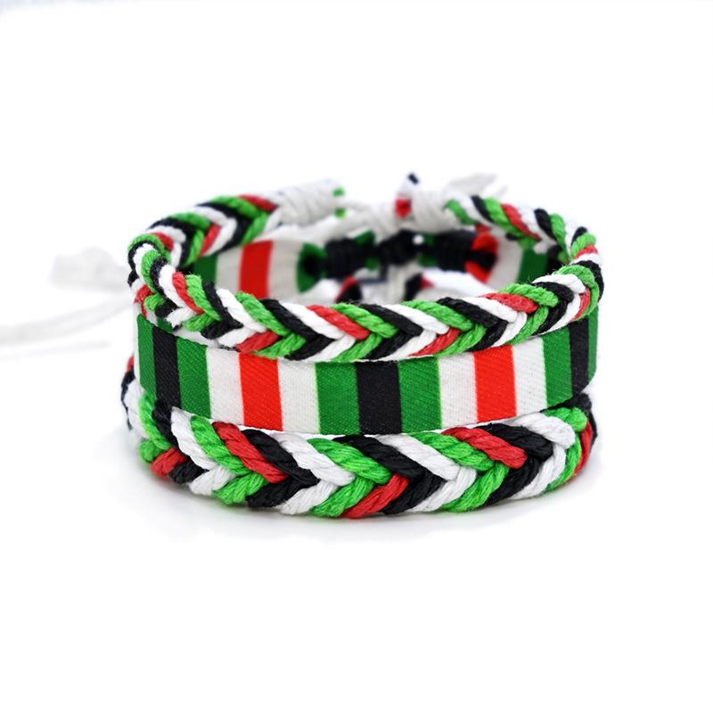 Geometrisches Tupfenmuster Palästina Armband für Männer Frauen Hand Mehrfarbiges Weben Arabischer Stil Gaza Flagge Zirkon Accessoires