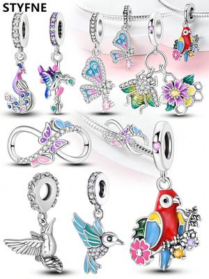 Copper Plated Original Charms Colorful Birds Peacocks Butterflybeads Fit Bracelet Women'S Jewelry Gift