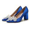 Sweet High Heels Rhinestone Pointed Heel Satin Satin Cloth Women's Shallow Mouth Single Shoes Dress Banquet Bridesmaid Wedding Shoes