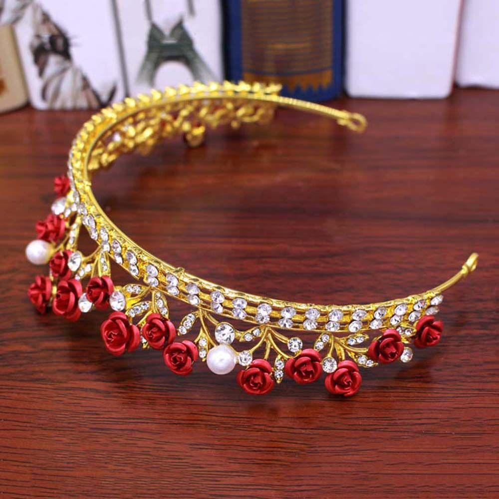 Princess Fashion Headband Zinc Zinc Alloy Red Rose Gold Color Headwear Bridal Tiara Hair Crown Diadem